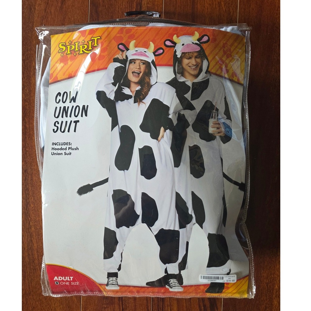 Spirit Halloween Cow Union Suit Adult One Size Plush Halloween Jumpsuit Costume